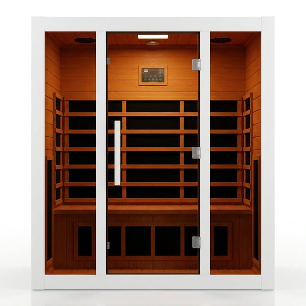2 Person Extendable FAR Infrared Sauna for Home, Hemlock Wood Low EMF 6 Carbon Heaters Indoor Saunas with LED Lights, Bluetooth Speaker, Digital Control Panel, and Seating Bench — Studio Shot
