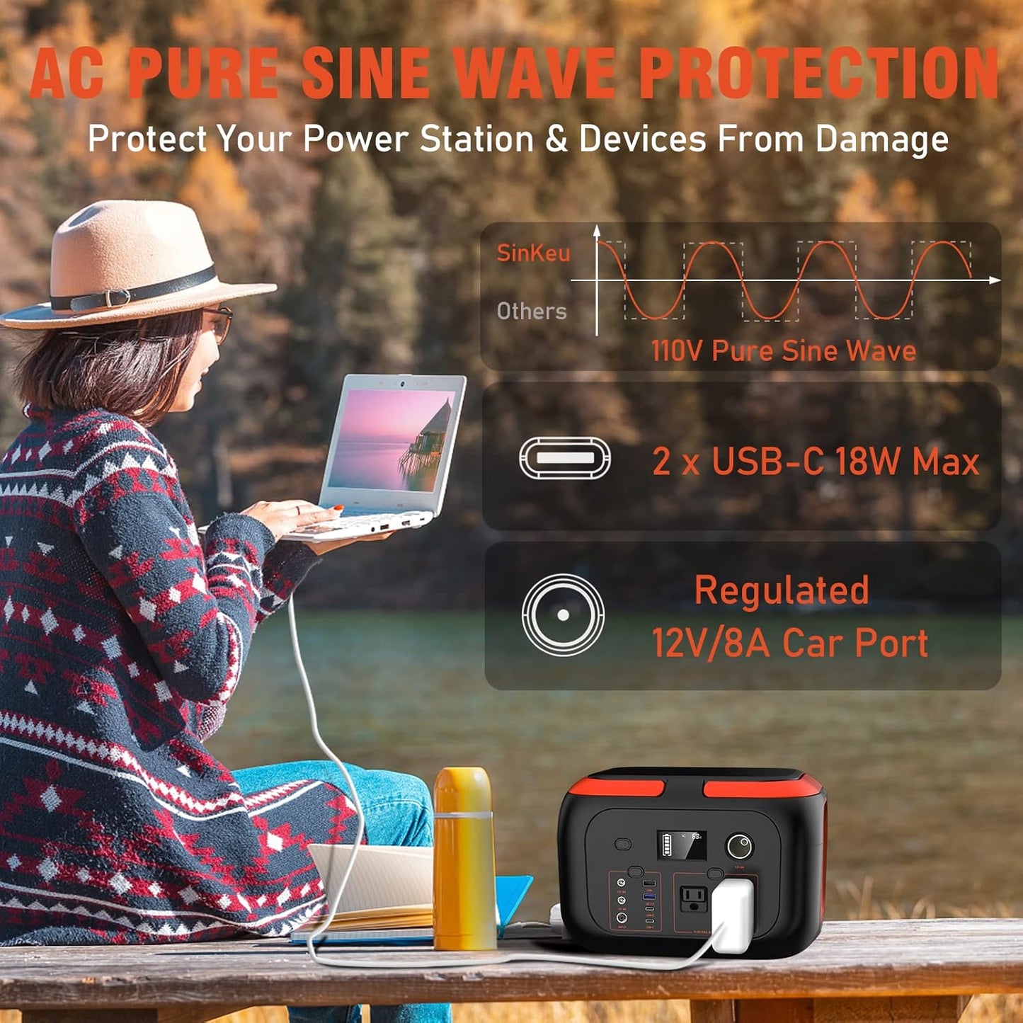 Solar-Generator-600W-Portable-Power-Station-With-60W-Solar-Panel-Included - 296Wh Backup Solar Power Bank with AC Outlets DC USB-C USB QC3.0 for Camping Boat Travel Outdoor Adventures Home Emergency