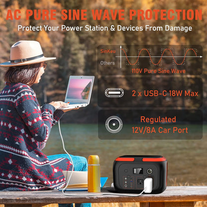 Solar-Generator-600W-Portable-Power-Station-With-60W-Solar-Panel-Included - 296Wh Backup Solar Power Bank with AC Outlets DC USB-C USB QC3.0 for Camping Boat Travel Outdoor Adventures Home Emergency